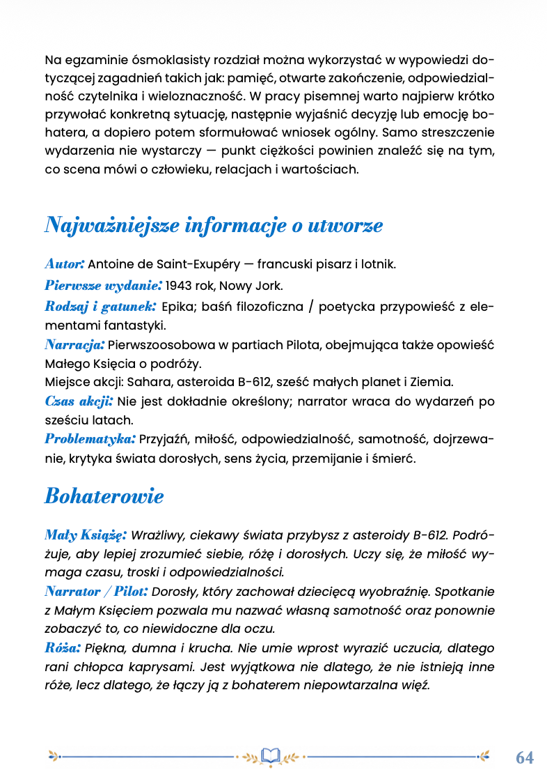 MAŁY KSIĄŻĘ SZCZEGÓŁOWE STRESZCZENIE DO EGZAMINU ÓSMOKLASISTY
