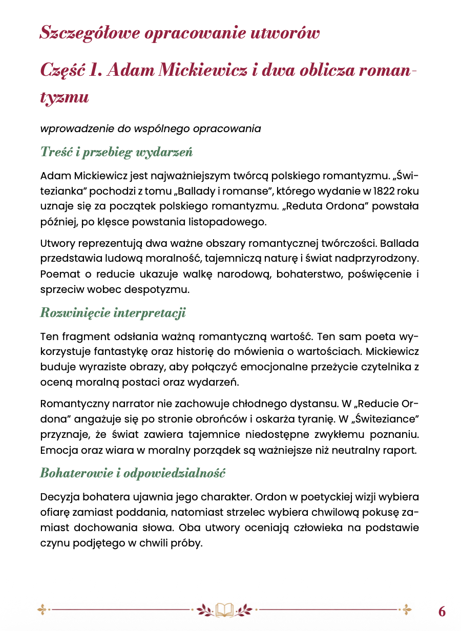 ADAM MICKIEWICZ – „REDUTA ORDONA” + „ŚWITEZIANKA” STRESZCZENIE SZCZEGÓŁOWE DO EGZAMINU ÓSMOKLASISTY 2027 EBOOK