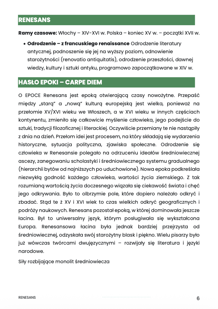 RENESANS – OPRACOWANIE MATURALNE DO MATURY Z JĘZYKA POLSKIEGO 2027 EBOOK
