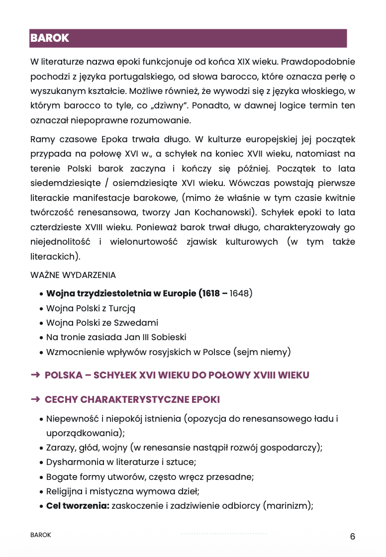 BAROK – OPRACOWANIE MATURALNE DO MATURY Z JĘZYKA POLSKIEGO 2027 EBOOK
