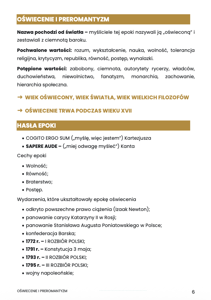 OŚWIECENIE I PREROMANTYZM – OPRACOWANIE MATURALNE DO MATURY Z JĘZYKA POLSKIEGO 2027 EBOOK