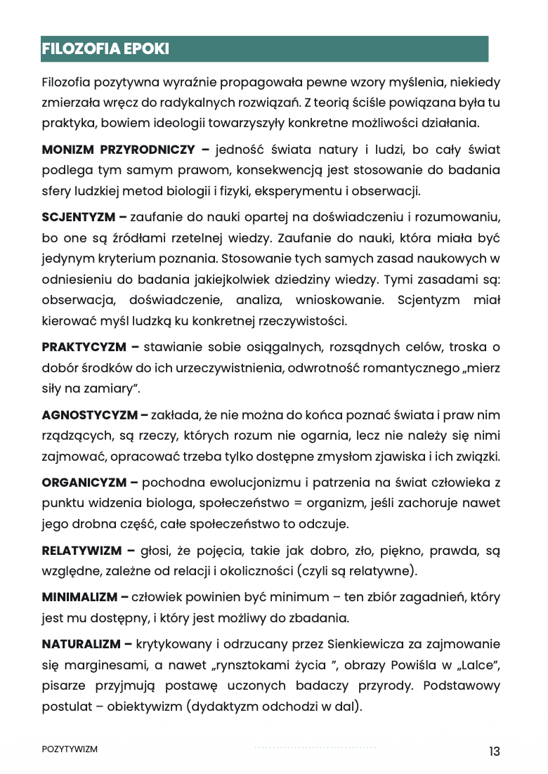 POZYTYWIZM – OPRACOWANIE MATURALNE DO MATURY Z JĘZYKA POLSKIEGO 2027 EBOOK