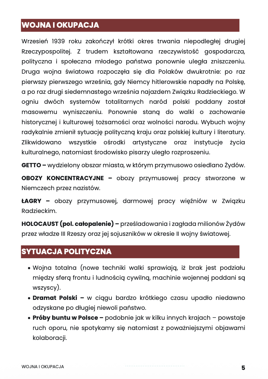 WOJNA I OKUPACJA – OPRACOWANIE MATURALNE DO MATURY Z JĘZYKA POLSKIEGO 2027 EBOOK