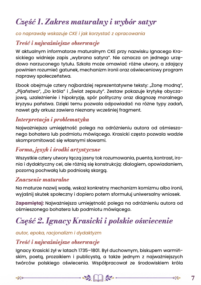 IGNACY KRASICKI – WYBRANE SATYRY – OPRACOWANIE MATURALNE DO MATURY Z JĘZYKA POLSKIEGO 2027 EBOOK