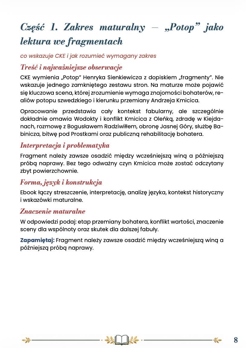 POTOP (FRAGMENTY) – OPRACOWANIE MATURALNE DO MATURY Z JĘZYKA POLSKIEGO 2027 EBOOK