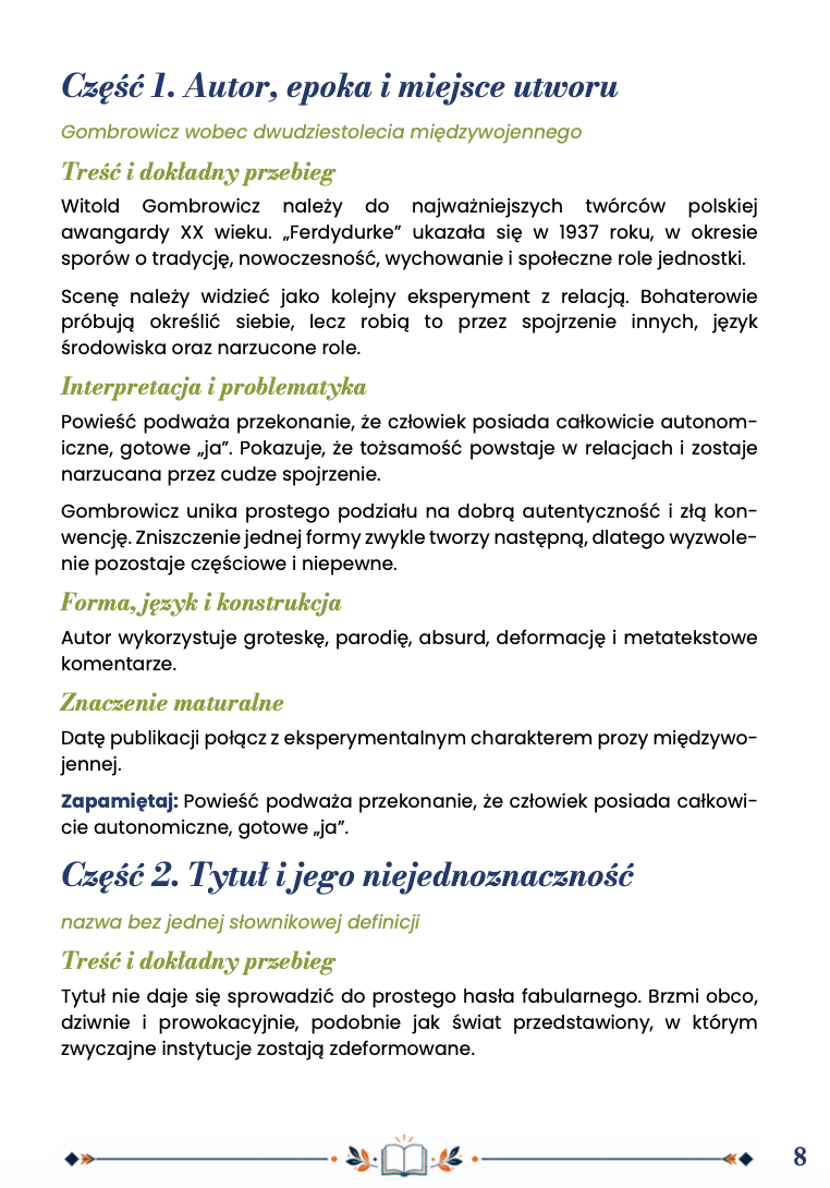 FERDYDURKE – OPRACOWANIE MATURALNE DO MATURY Z JĘZYKA POLSKIEGO 2027 EBOOK